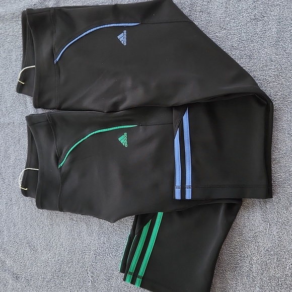 Adidas Black Leggings with Green Or Blue Accents. Large. Gently Worn. 2 For$10! - Picture 3 of 3